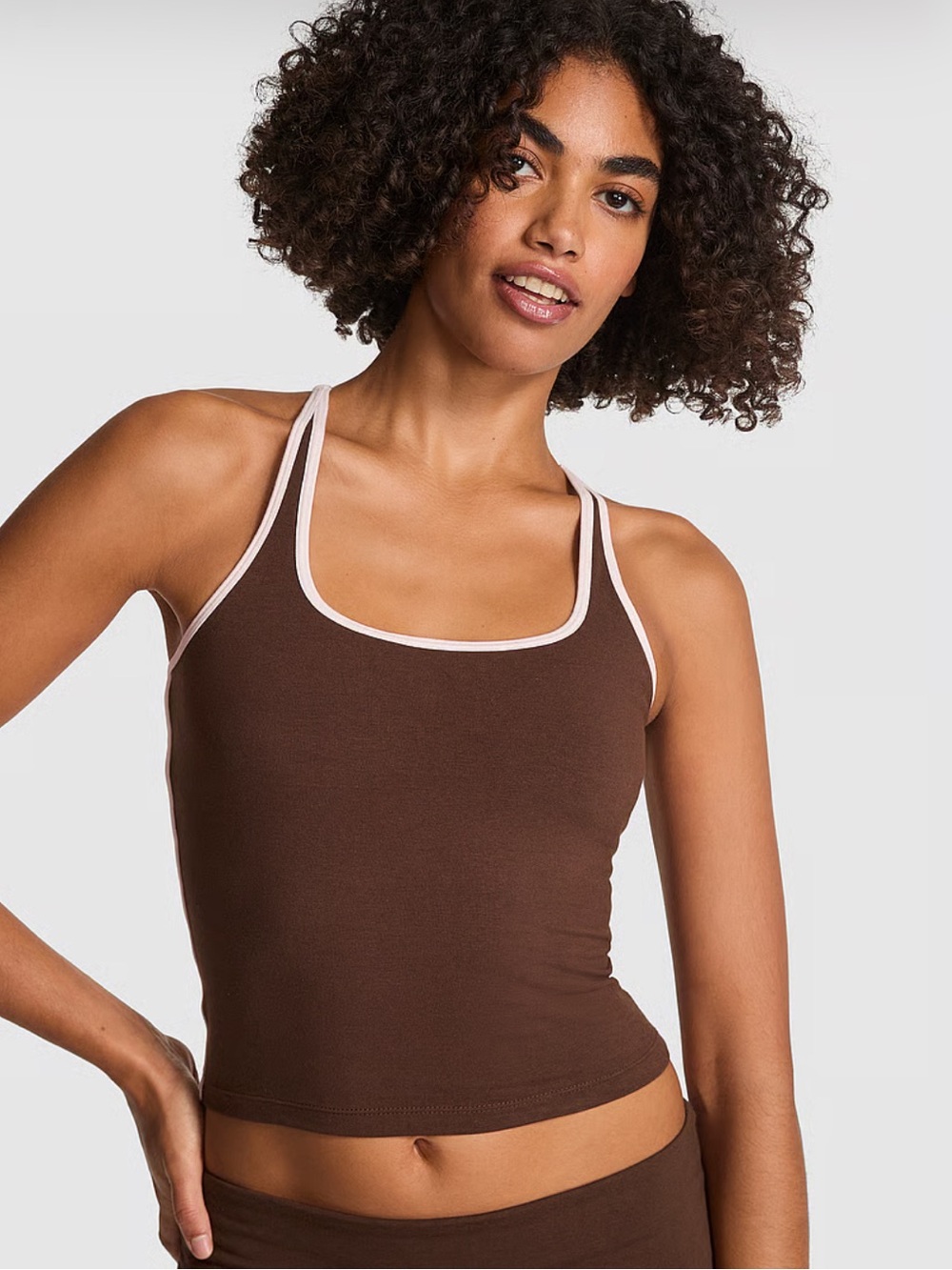 Victoria's Secret Brown Cropped Tank with Cream Trim